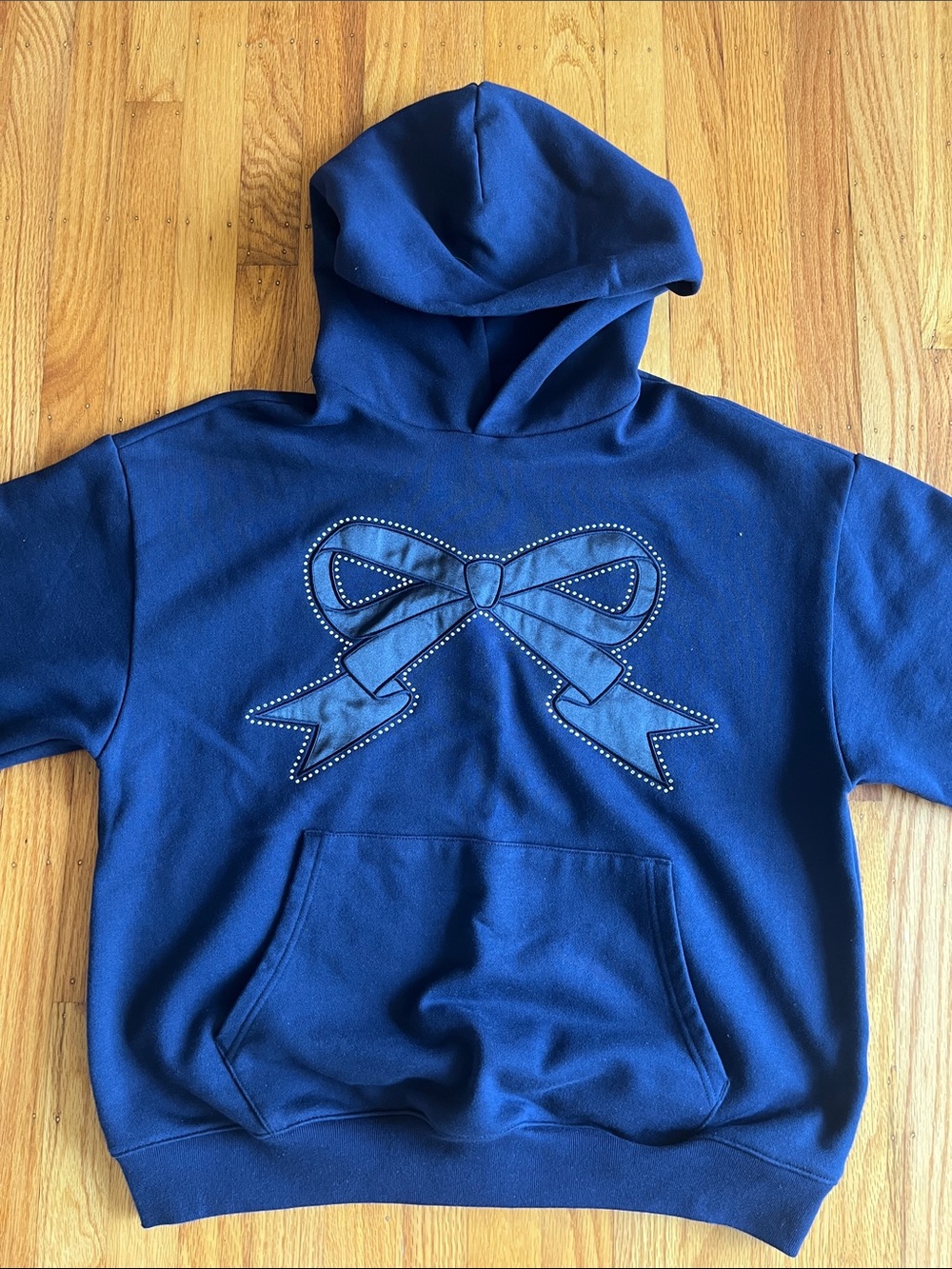 Gap x Sandy Liang Navy Blue Hooded Sweatshirt with Bow Design